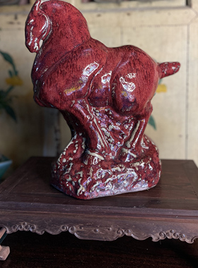 石湾公仔陶瓷马红釉送礼居家摆件会所雅室陈设佳器办公送礼