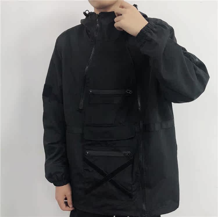bgg春秋简约日系多拉链大口袋风衣 我要当大佬夹克
