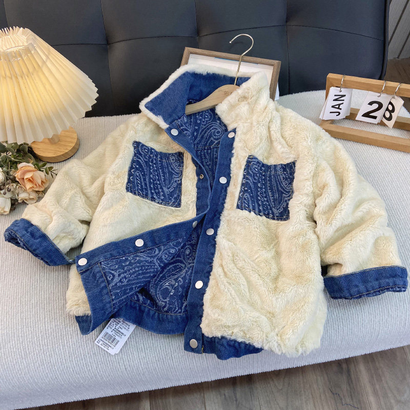 海洋家特价童装 男女童加绒牛仔外套中大童保暖夹克上衣儿童冬装,淘宝优惠券,粉丝福利购,淘宝优惠卷