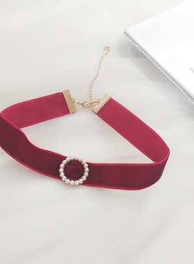 结婚女伴娘项链酒红颈链