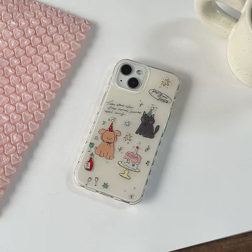 蛋糕猫咪小狗适用苹果17/16promax手机壳iphone14华为mate60pro奶油Pura70荣耀300女reno13保护套s20软小米15 - 图1