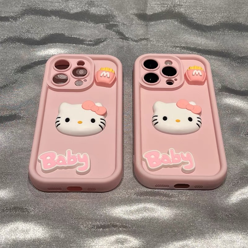 日韩立体HelloKitty猫适用iphone15pro苹果13手机壳11亲肤感14pro少女粉15promax全包镜头14promax软15手机套 - 图0