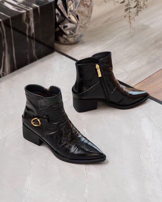 欧洲站女鞋2025秋季欧货真皮方头粗跟短靴褶皱套筒时装靴显瘦裸靴,淘宝优惠券,粉丝福利购,淘宝优惠卷