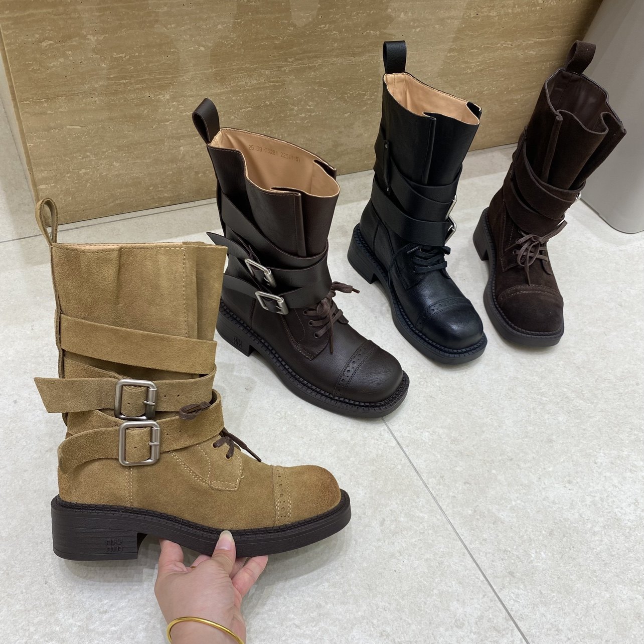 欧货站女鞋2025新款真皮厚底皮带扣马丁靴女英伦风短靴复古中筒靴,淘宝优惠券,粉丝福利购,淘宝优惠卷