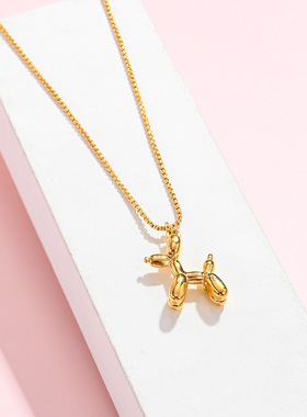 【通体钛钢】气球狗吊坠项链时尚可爱百搭盒子链锁骨链女