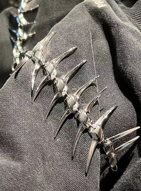 欧美个性银色荆棘角刺鱼骨手链 情侣时尚嘻哈朋克手环饰品批发