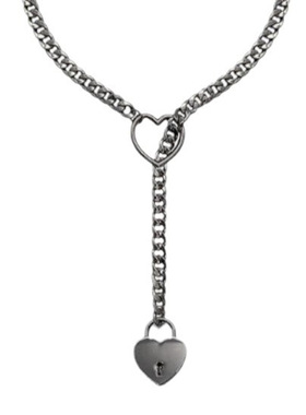 新款时尚爱心锁桃心项链不锈钢电镀银色项链朋克哥特式古巴项链饰