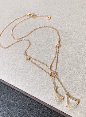 欧美跨境多扇双层裙子项链镀18K玫瑰金轻奢百搭白贝流苏锁骨链女