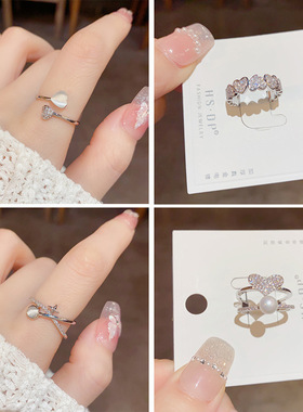 银色系列 轻奢小众微镶锆石戒指女ins潮开口设计感食指戒指环批发