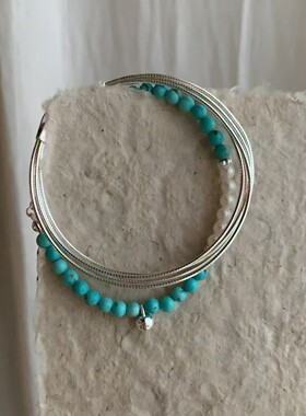 「青黛山」天然仿绿松石小众百搭珍珠手串清新叠戴手链女2024新款