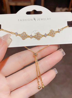 抖音热门款韩式甜美时尚精致三朵锆石花朵手链气质轻奢高级感手环