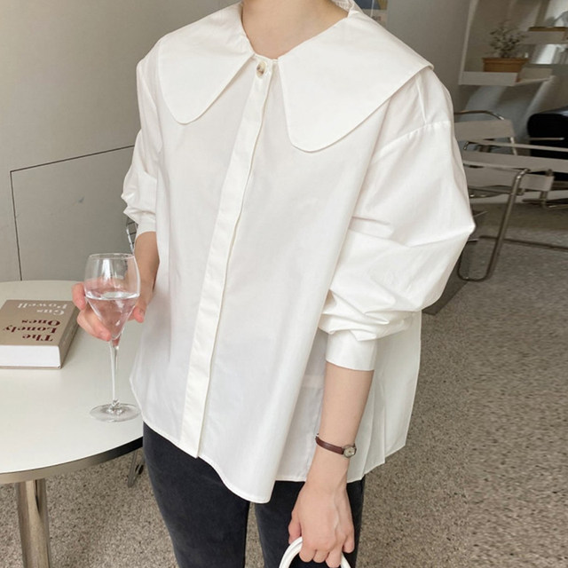Chic doll collar back spliced ​​pleated long-sleeved shirt