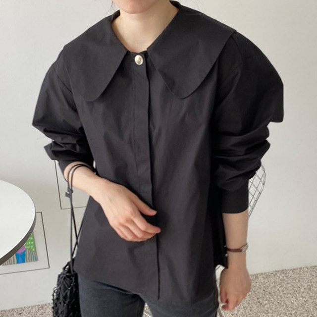 Chic doll collar back spliced ​​pleated long-sleeved shirt