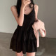 Pleated high waist slimming suspender dress and short skirt