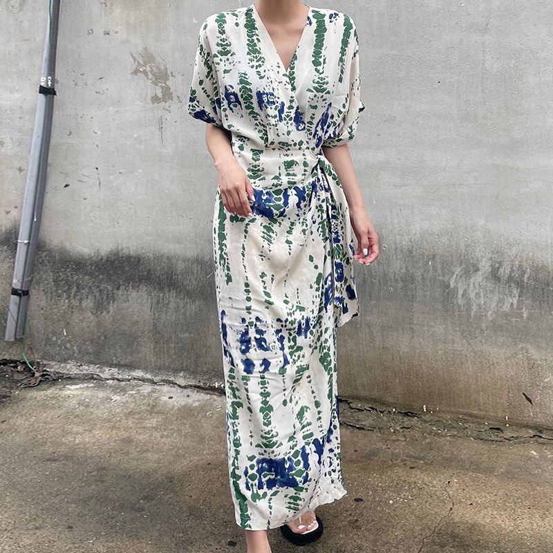 韩国chic夏季法式复古V领花色印花一片式系带收腰显瘦短袖连衣裙,淘宝优惠券,粉丝福利购,淘宝优惠卷