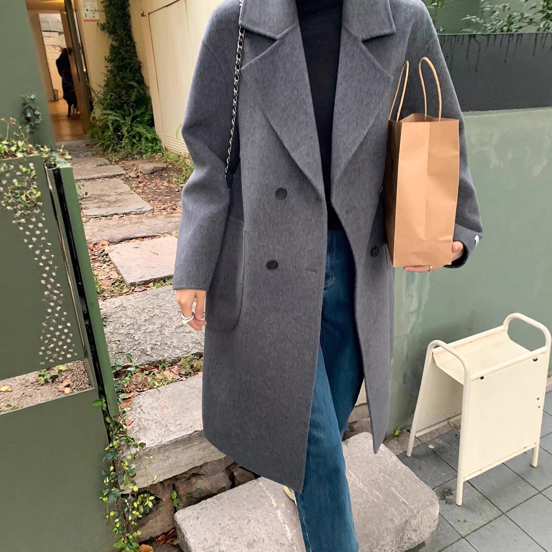 今年流行特惠【现货福利】双面羊绒大衣女西装领宽羊毛中长款毛呢 - 图2