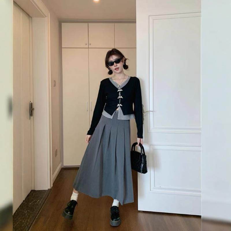 大码女装初秋穿搭高级感套装假两件针织衫胖MM显瘦百褶裙子两件套,淘宝优惠券,粉丝福利购,淘宝优惠卷