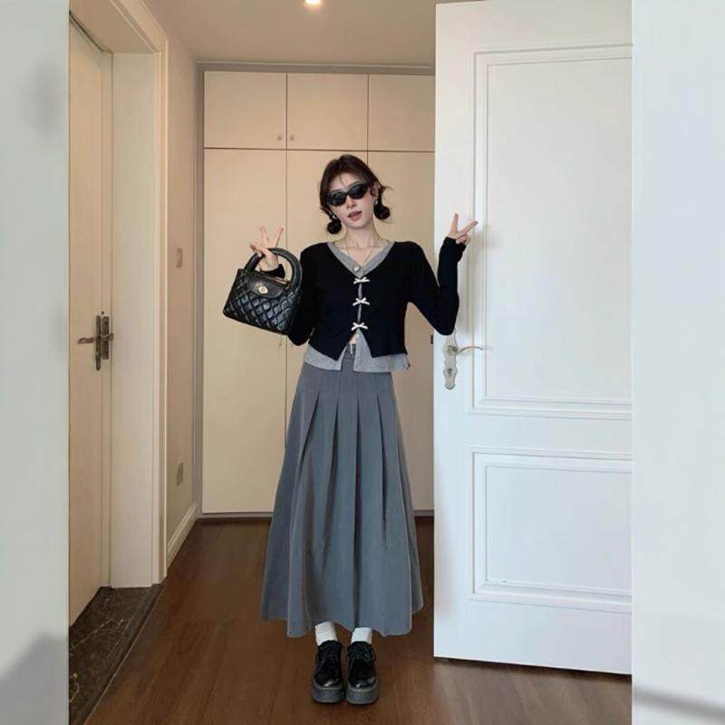 大码女装初秋穿搭高级感套装假两件针织衫胖MM显瘦百褶裙子两件套,淘宝优惠券,粉丝福利购,淘宝优惠卷