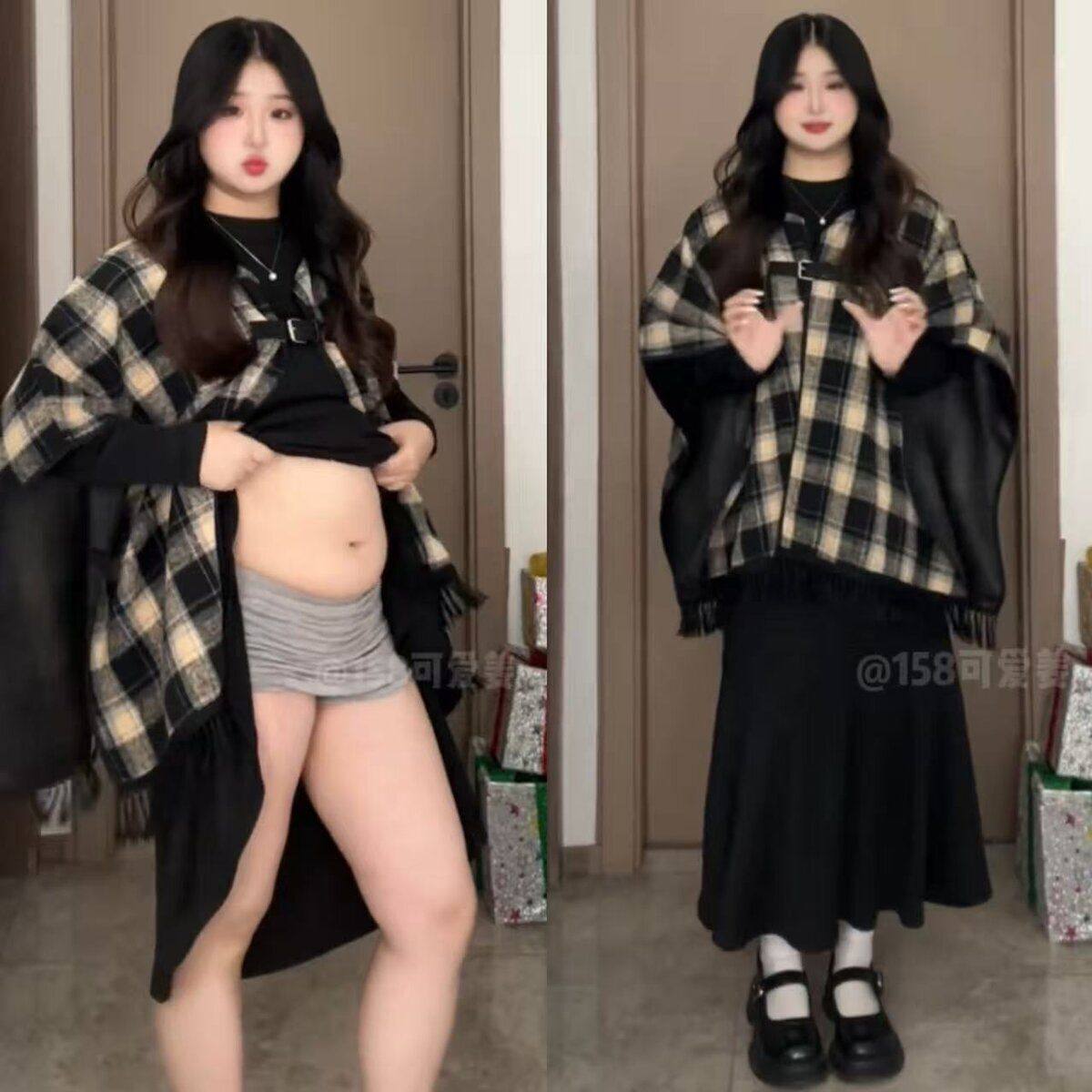 大码胖MM秋装搭配一整套女韩版复古格子针织披肩斗篷连衣裙两件套,淘宝优惠券,粉丝福利购,淘宝优惠卷