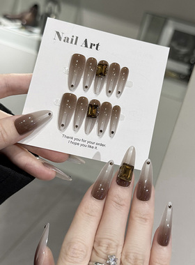 NailArt十里穿戴甲高级显白中方中长梯长尖款ins纯欲风氛围感美甲