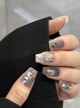 NailArt古风墨竹穿戴甲高级显白中方ins纯欲风氛围感学生美甲贴片