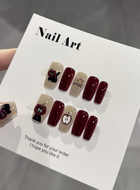 NailArt立体苹果小狗穿戴甲高级显白中方ins纯欲风氛围感学生美甲