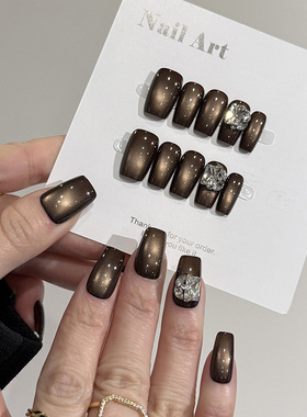 NailArt灵动咖猫眼穿戴甲高级显白新中方ins纯欲风氛围感学生美甲