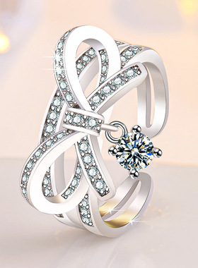 小众设计时尚水滴形开口玫瑰金轻奢网红食指指环韩国蝴蝶结戒指女