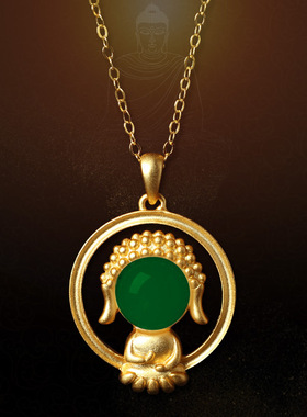 古法佛祖吊坠镀金碧玉民族风项链