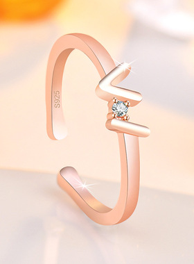 铜镀金W字母戒指女小众设计ins时尚简约冷淡风高级感开口食指指环