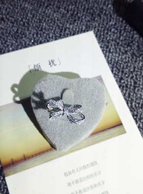 s925镀银日韩时尚个性镶钻蝴蝶结开口戒指女潮人气质镶钻夸张指环