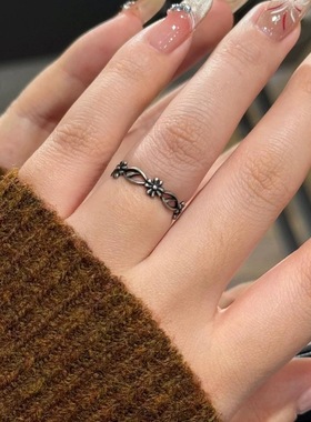 泰银复古做旧个性野心系列图腾鸢尾花戒指男女百搭开口指环