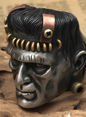 复古设计银饰科学怪人弗兰肯斯坦925纯银男士戒指指环