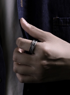 原创 《治愈》泰银绷带中性戒指男生可调节男暗黑系银宽戒指