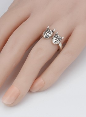 复古恶魔面具戒指男潮个性小丑食指戒朋克风万圣节开口指环