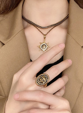 黑金戒指男女款戒指铜镀古金指环约瑟芬之猫男女百搭开口戒指