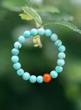 复古苍蓝绿松石戒指文玩珠子串珠