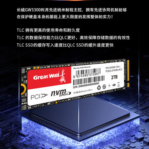 Great Wall/长城GW3300全新256G512G1T高速NVME固态PCI-E3.0硬盘 - 图0