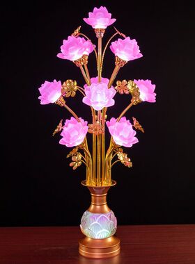 供佛灯LED七彩光琉璃莲花灯黄光长明灯寺庙供灯插电佛堂落地大灯