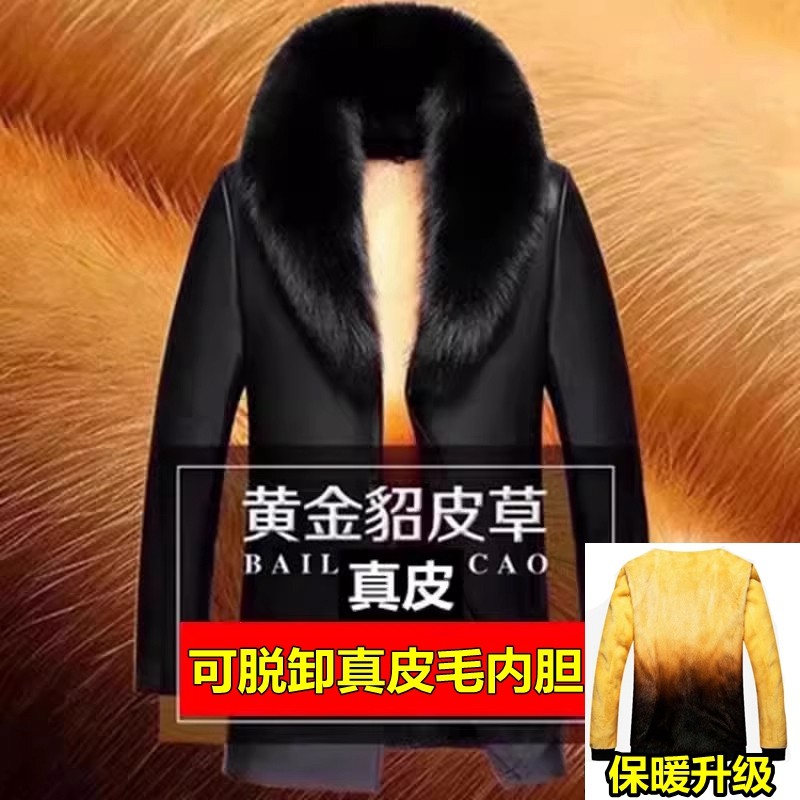 海宁皮衣男真皮中长款尼克服男水貂内胆黄金貂皮草皮毛一体男外套,淘宝优惠券,粉丝福利购,淘宝优惠卷