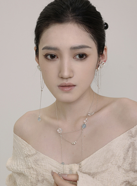 JINWAN自然海蓝宝白水晶项链女