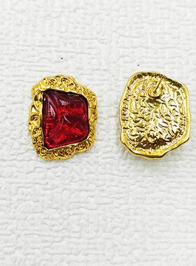 C235宫廷风金属耳钉果冻琉璃复古