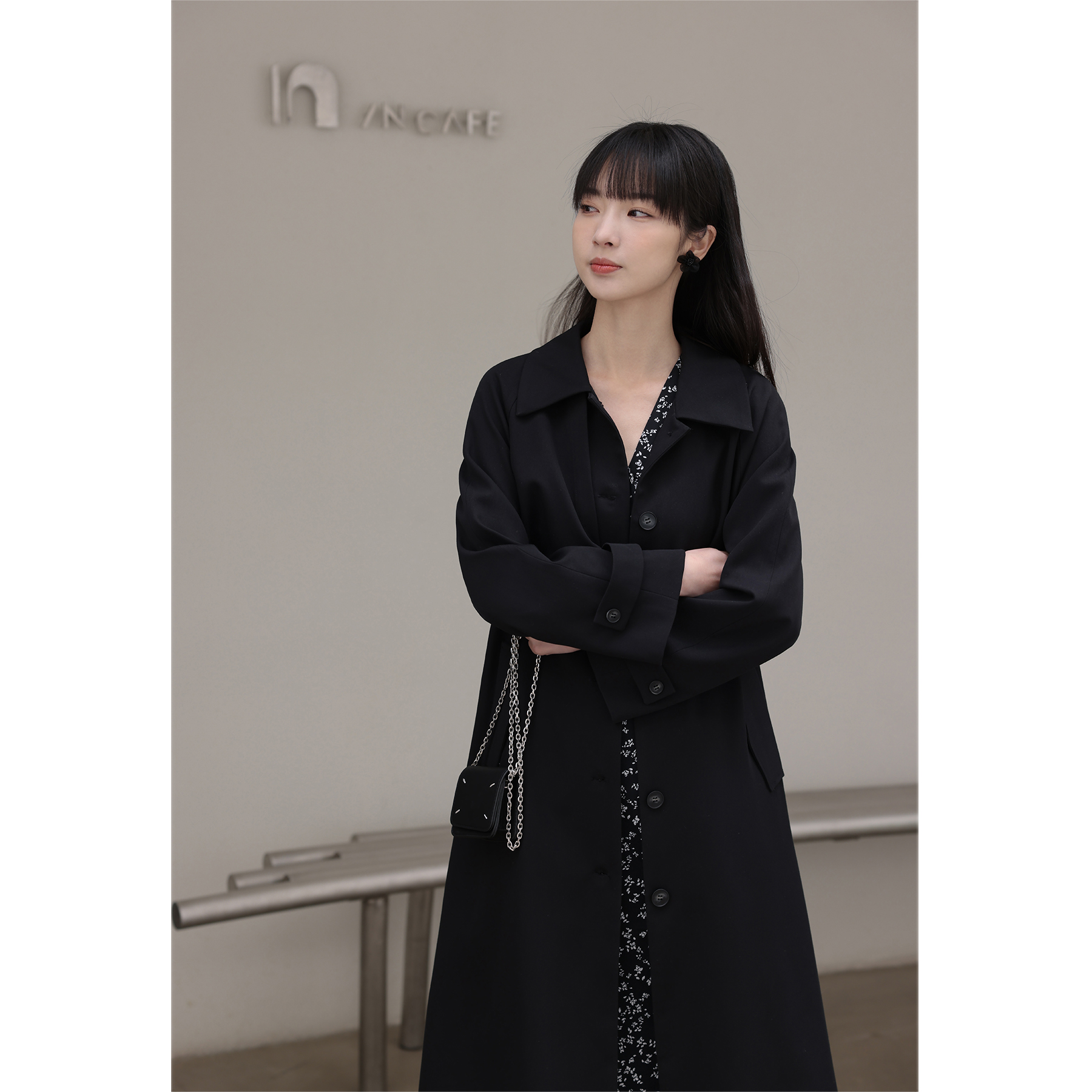 新款垂感高端大气宽松春装大衣 黑色风衣外套女中长款 鹿向南 2022 新款垂感高端大气宽松春装大衣 黑色风衣外套女中长款 鹿向南 2022