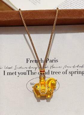古法花丝如意马上有钱吊坠生肖马新中式沙金黄色百搭锁骨毛衣 链