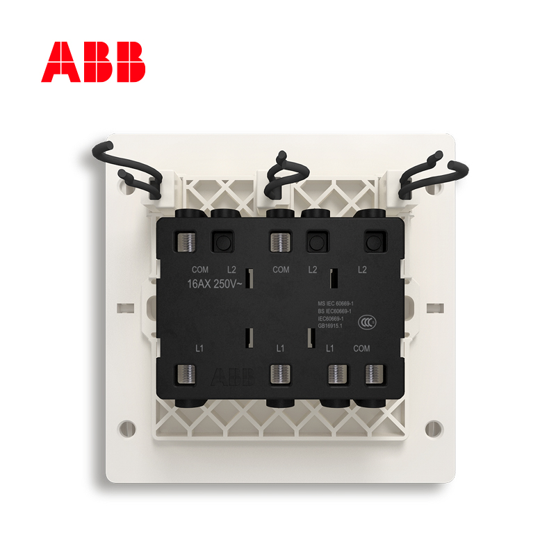 ABB轩致直板无边框雅典白纯平直边开关插座三开单控带LED灯AF183L