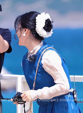中餐厅沈月同款白色蕾丝大肠发圈超大四层发饰复古设计感少女头花