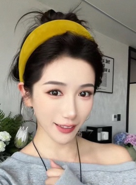 温柔丝绒海绵发箍黄色宽边发箍