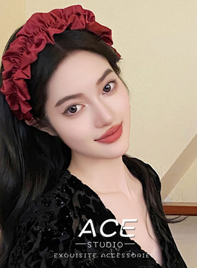 本命年发箍女新款复古红色褶皱大肠头箍增高颅顶压发卡子发捆发饰