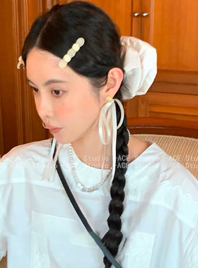 MONA同款白色丝带耳环长款耳饰
