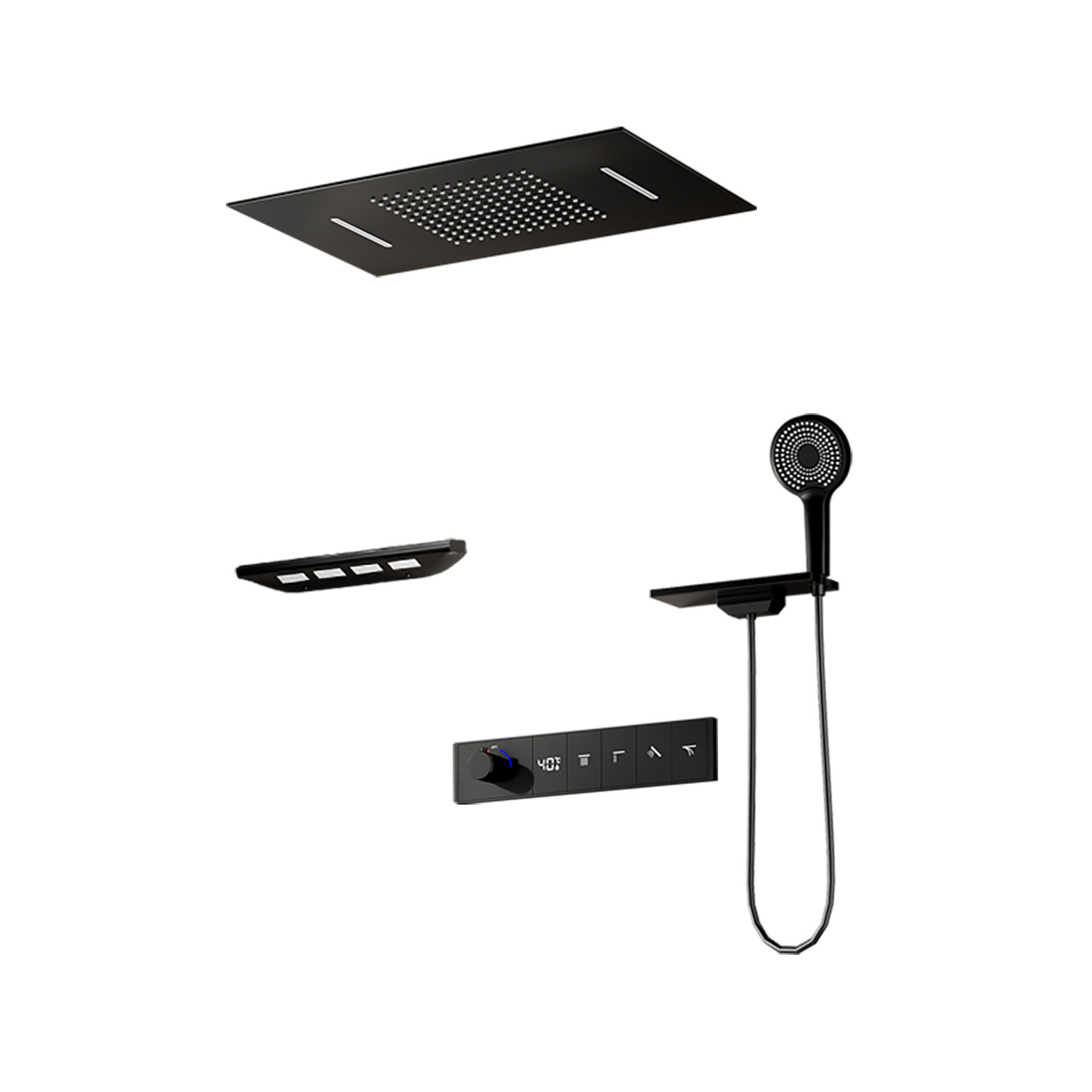 ZVGC天幕暗装花洒淋浴套装恒温数显全铜入墙式瀑布黑色极简嵌入式,淘宝优惠券,粉丝福利购,淘宝优惠卷